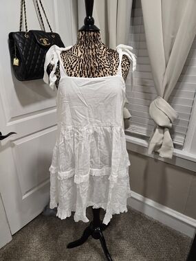 aerie White Tiered Tie-Shoulder Swim Coverup